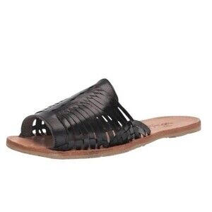 SBICCA Women Sandal Size 8 Black Leather Slide Boho Slip-On Flats New